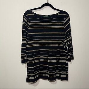 Lauren Ralph Lauren women’s Black and gold striped and metallic thread top in 1X